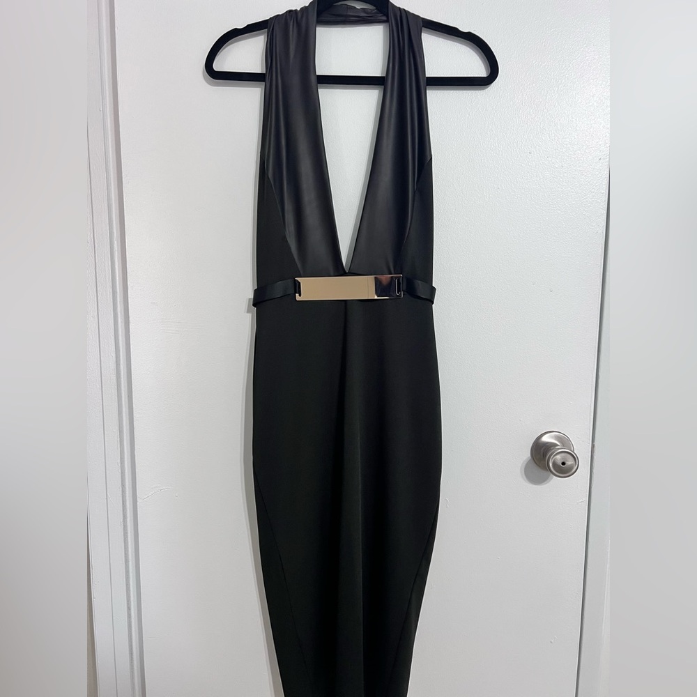 New Elegant Halter Black Plunge Dress